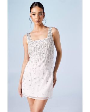 Coast Ditsy Floral Bead And Fringe Bridal Mini Dress - White