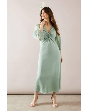 Wallis Viscose Twist 3/4 Sleeve Midaxi Dress - Green