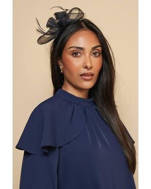 Wallis Mesh Bow And Feather Headband - Blue