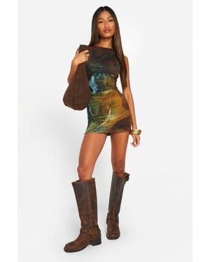 Boohoo Renaissance Mesh Sleeveless Mini Dress - Multicolor
