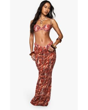 Boohoo Premium Swim Abstract Mesh Maxi Beach Skirt - Red
