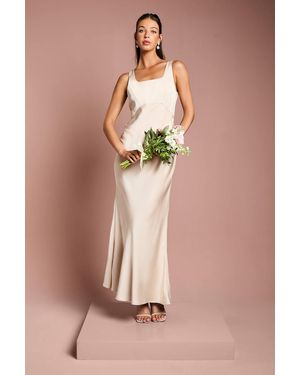 Coast Square Neck Satin And Crepe Bridesmaids Dress With Bow Back - Pink