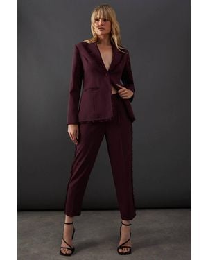 Warehouse Lace Frill Trim Tailored Trouser - Black