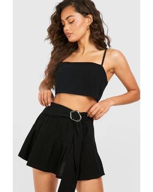 Boohoo Textured Belt Detail Mini Skirt - Black