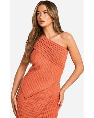 Boohoo Premium Rib Asymmetric Knitted Top - Orange