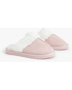 Boohoo Fluffy Trim Mule Slippers - Pink
