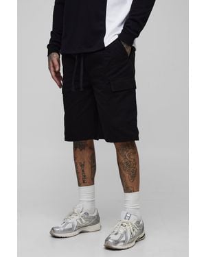Boohoo Tall Seam Detail Extended Drawcord Relaxed Cargo Shorts - Black
