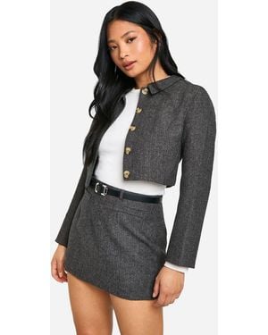 Boohoo Petite Cropped Tweed Jacket - Black