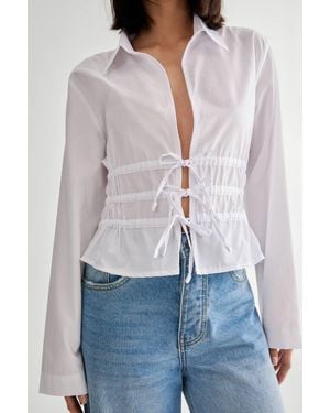 Nasty Gal Tie Front Long Sleeve Shirt - White