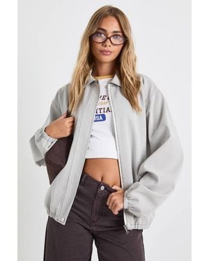 Boohoo Flannel Oversized Bomber Jacket - White