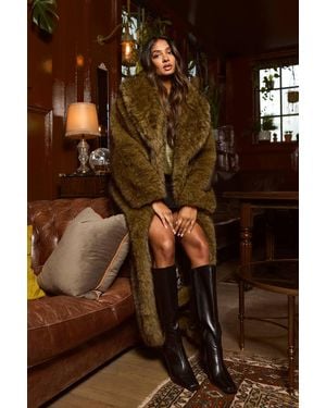 Oasis Maxi Faux Fur Plush Coat - Green