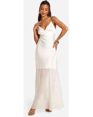 Boohoo Chiffon Satin V Neck Maxi Dress - White