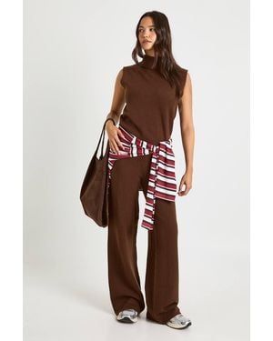 Boohoo Split Neck Collar Super Soft Knitted Tank And Straight Leg Trouser Co-Ord - Red