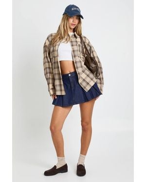 Boohoo Oversized Flannel Shirt - Blue