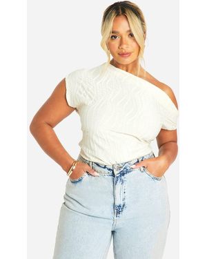 Boohoo Plus Textured Slash Neck Bodysuit - White