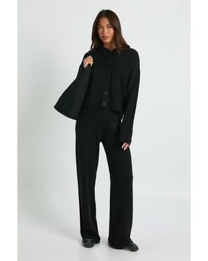 Boohoo Knitted Oversized Button Through Hoody And Wide Leg Trouser - Black