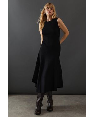 Warehouse Sleeveless Asymmetric Hem Knitted Dress - Black