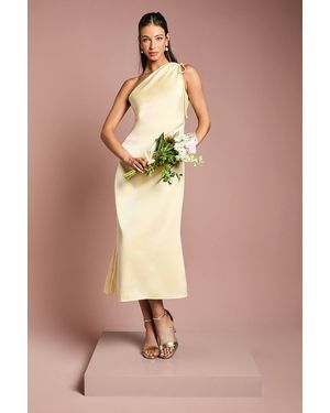 Oasis Ruched Side Detail One Shoulder Satin Bridesmaid Dress - Natural