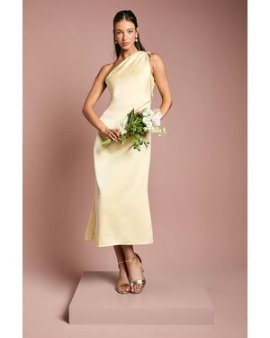 Oasis Ruched Side Detail One Shoulder Satin Bridesmaids Dress - Natural