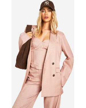 Boohoo Premium Pinstripe Double Breasted Blazer - Pink