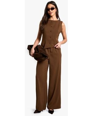 Boohoo Waist Coat Wide Leg Jumpsuit - Brown