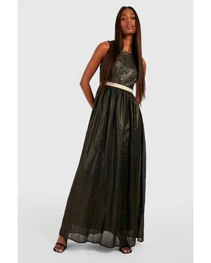 Boohoo Boutique Lace & Metallic Maxi Dress - Black