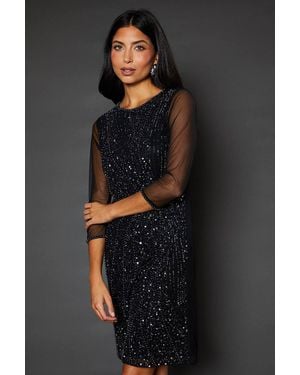 Wallis Occasion Hand Embellished Sequin Mesh Shift Dress - Gray