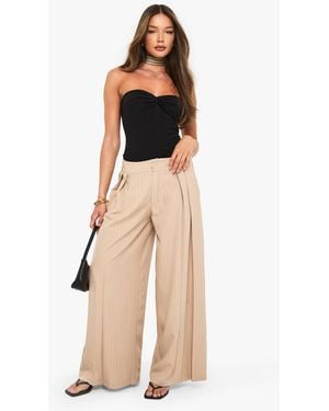 Boohoo Woven Pinstripe Extreme Wide Leg Pants - Natural
