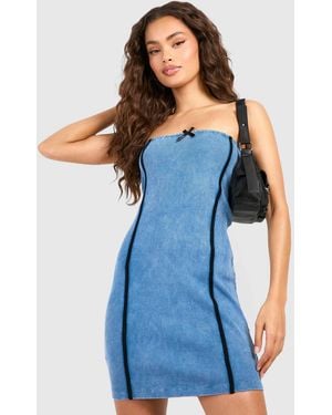 Boohoo Denim Washed Ribbed Jersey Mini Dress - Blue