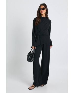 Boohoo Woven Drape Long Sleeve Blouse & Trouser Co-Ord - Black