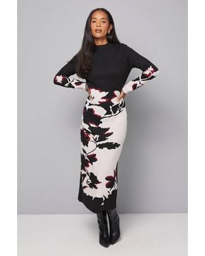 Wallis Floral Jacquard Knitted Dress - Black