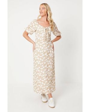 Dorothy Perkins Floral Knot Front Detail Midi Dress - White