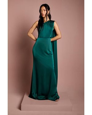 Coast Honoured Drape One Shoulder Satin Maxi Bridesmaid Dress - Green