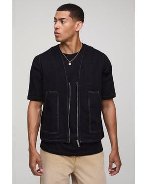 BoohooMAN Denim-vesttop mit Kontrast-Naht - Blau