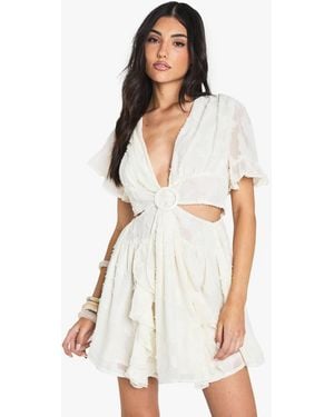 Boohoo Burnout Floral Angel Sleeve Skater Dress - White