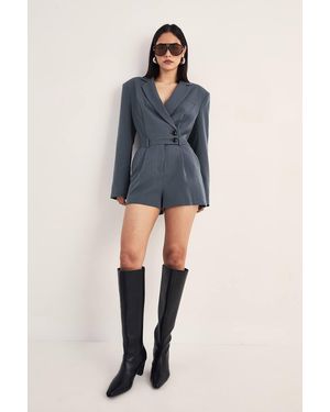 Nasty Gal Tailored Button Detail Romper - Blue