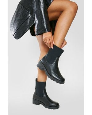 Boohoo Botas Chelsea Elásticas Con Panel Y Tacón Grueso - Negro