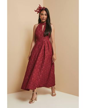 Wallis Petite Floral Jacquard Halterneck Midaxi Dress - Red