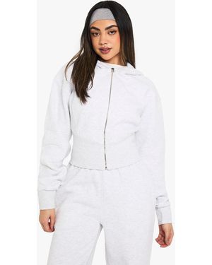Boohoo Sudadera Con Capucha Crop Con Cremallera Y Cintura Ceñida - Blanco