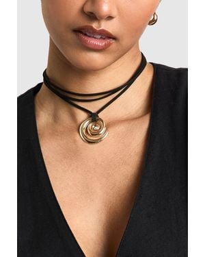 Boohoo Spiral Pendant Cord Choker - Black