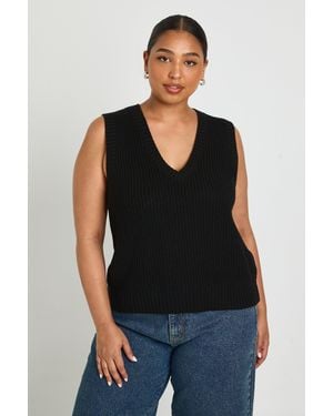 Boohoo Plus V Neck Knit Top - Black