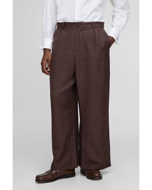 Boohoo Wide Leg Textured Pleat Pants - Brown