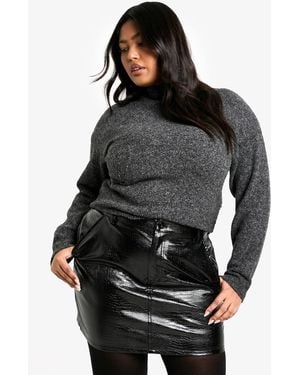 Boohoo Plus Croc Pu Micro Mini Skirt - Black
