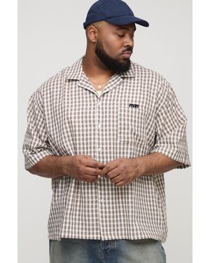 BoohooMAN Plus Check Man Embroidered Boxy Oversized Shirt - Grey