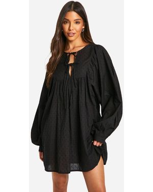 Boohoo Cotton Dobby Smock Dress - Black
