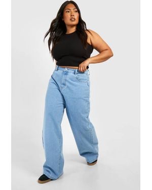 Boohoo Plus High Waist Wide Leg Jean - Blue