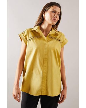 Wallis Cotton Lace Insert Cap Sleeve Shirt - Yellow