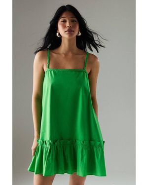 Warehouse Poplin Plaited Strap Sundress - Green