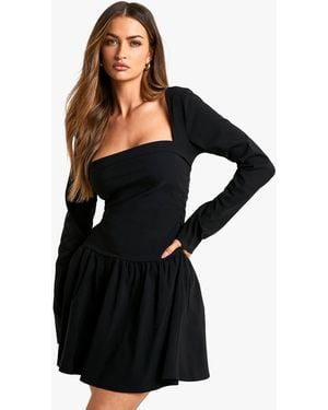 Boohoo Long Sleeve Skater Mini Dress - Black