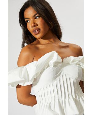 MissPap Ruffle Bardot Cinched Waist Top - White